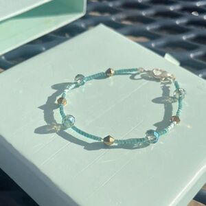 Handmade Elegant Gold and Blue Beaded Bracelet